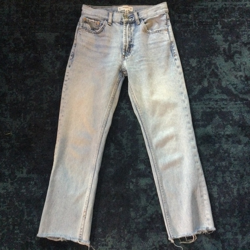 Mango Sayana Jeans 26 Light wash Straight Raw Hem Cropped
